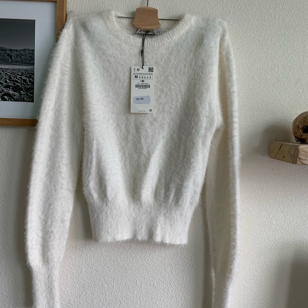 Incredibly soft fluffy white sweater from Zara